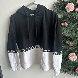 DKNY Black and White Crewneck Colorblock Hoodie